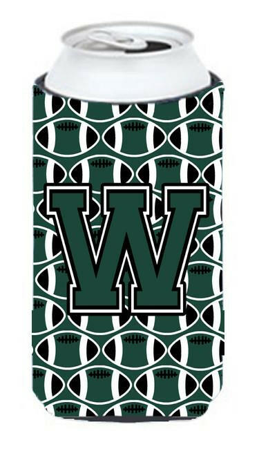 Letter W Football Green and White Tall Boy Beverage Insulator Hugger CJ1071-WTBC by Caroline&#39;s Treasures
