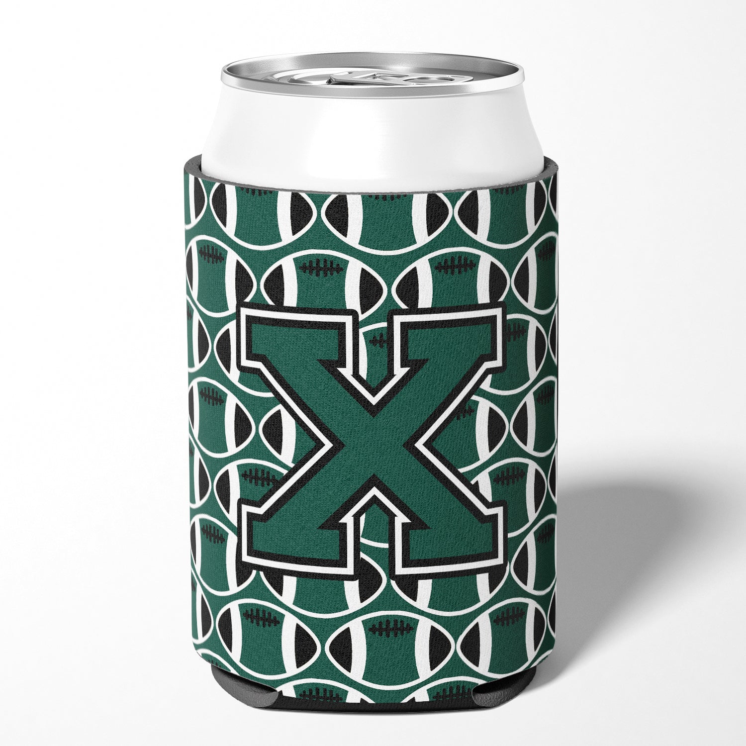 Letter X Football Green and White Can or Bottle Hugger CJ1071-XCC