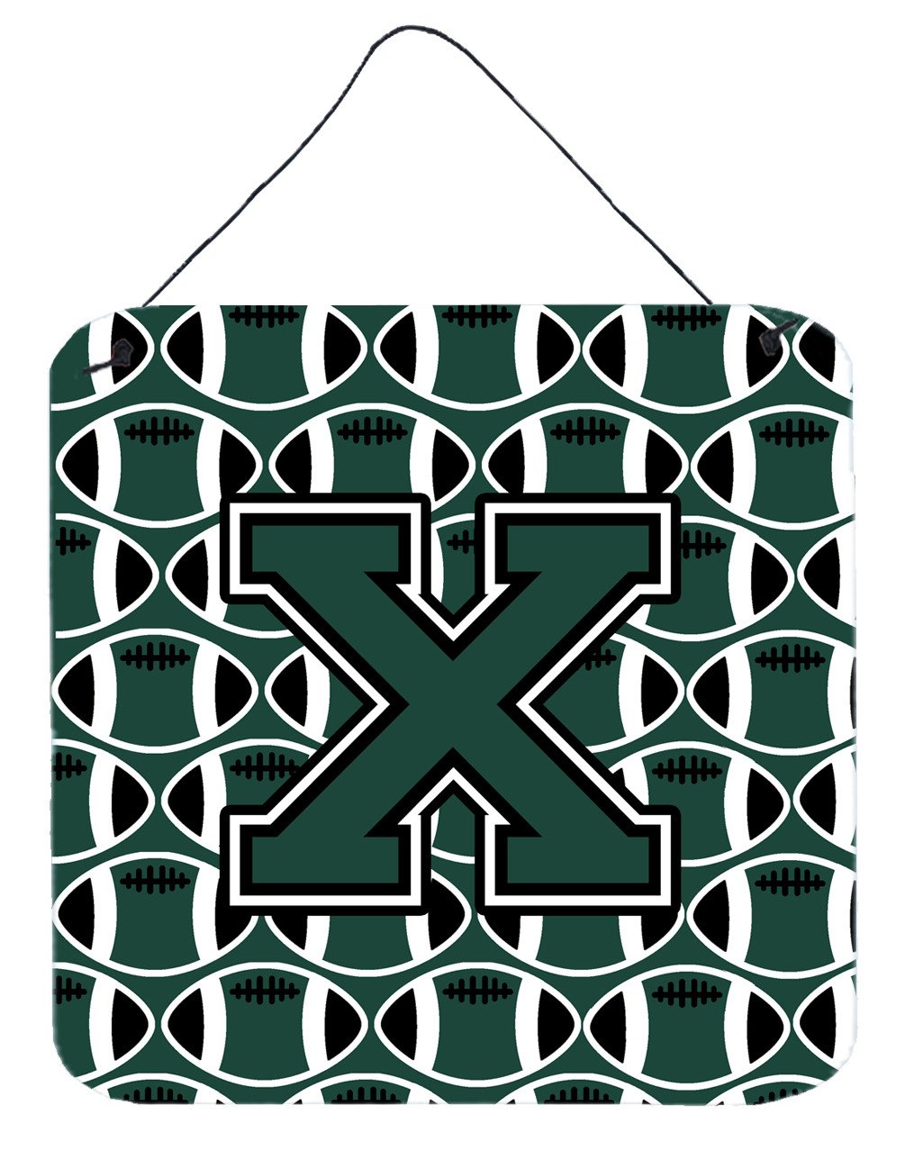 Letter X Football Green and White Wall or Door Hanging Prints CJ1071-XDS66 by Caroline&#39;s Treasures