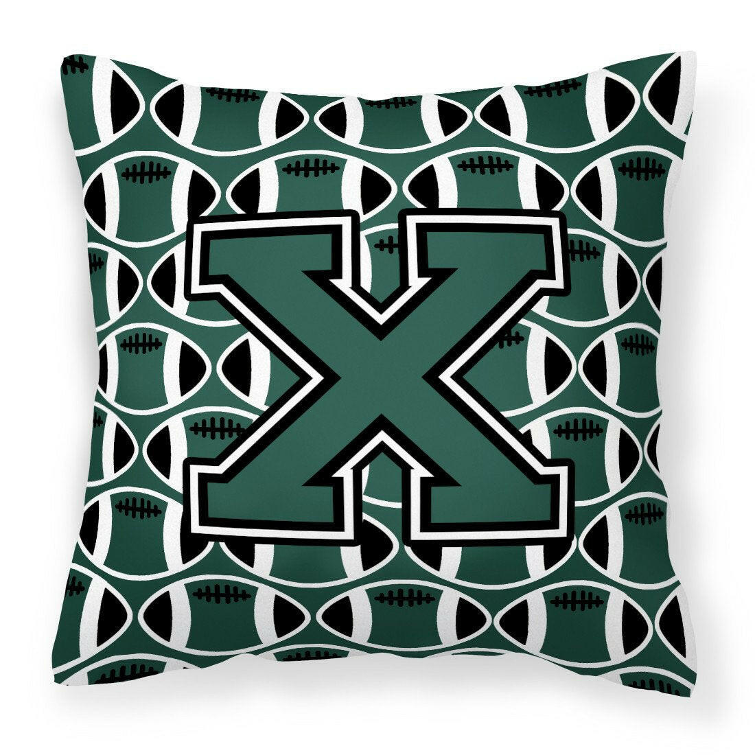 Letter X Football Green and White Fabric Decorative Pillow CJ1071-XPW1414 by Caroline&#39;s Treasures