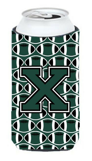 Letter X Football Green and White Tall Boy Beverage Insulator Hugger CJ1071-XTBC by Caroline&#39;s Treasures