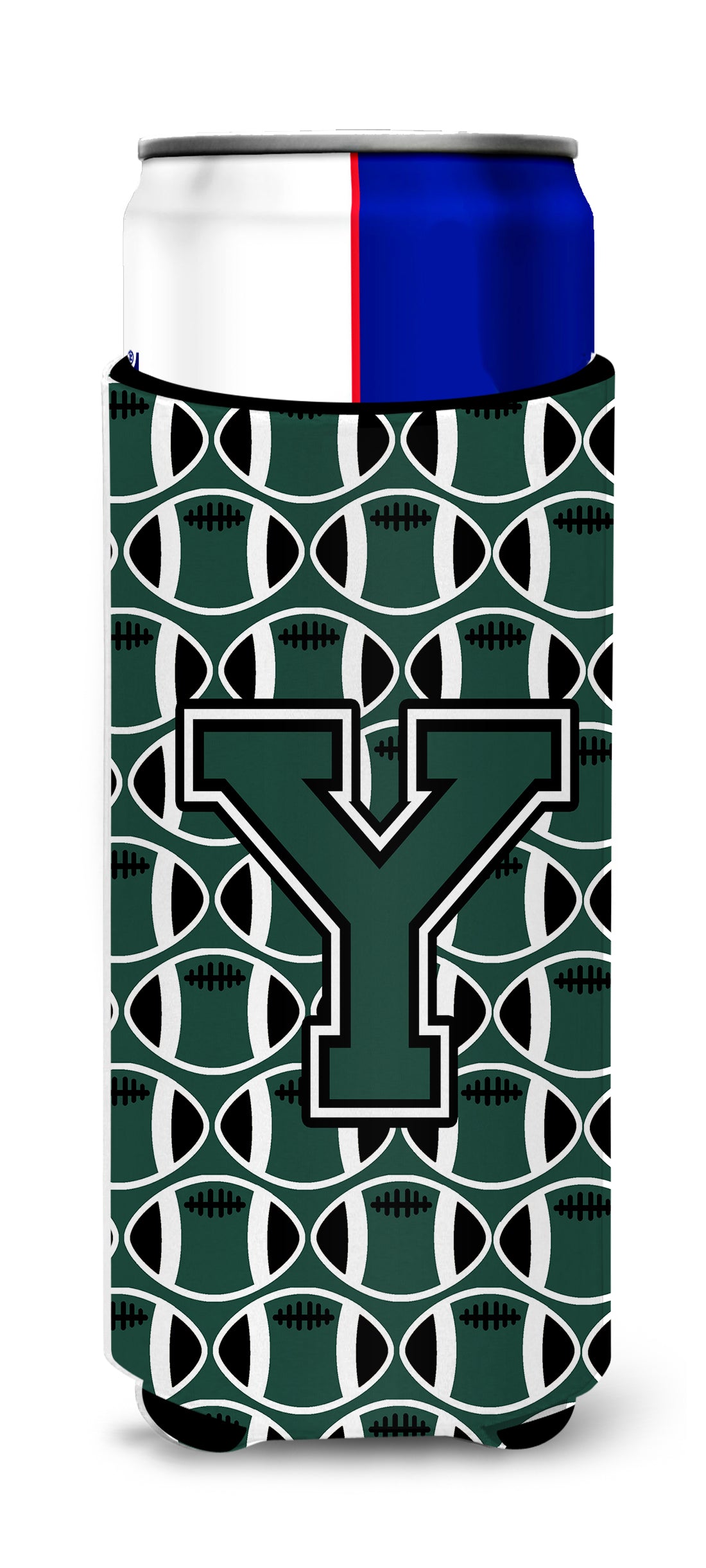 Letter Y Football Green and White Ultra Beverage Insulators for slim cans CJ1071-YMUK