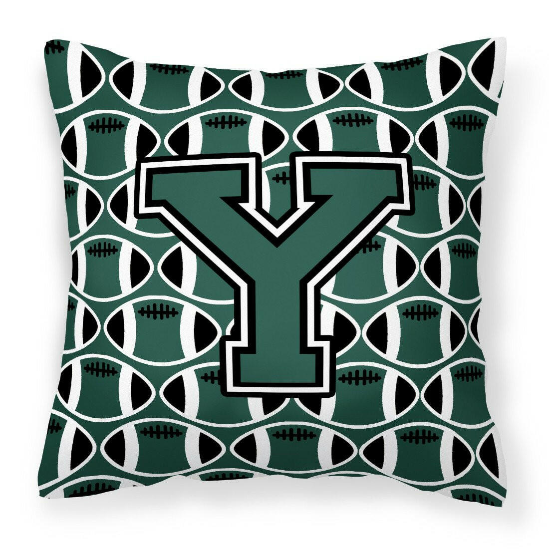Letter Y Football Green and White Fabric Decorative Pillow CJ1071-YPW1414 by Caroline&#39;s Treasures