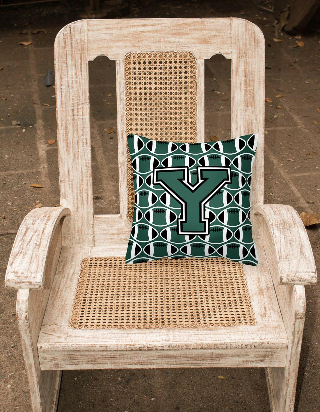 Letter Y Football Green and White Fabric Decorative Pillow CJ1071-YPW1414 by Caroline's Treasures