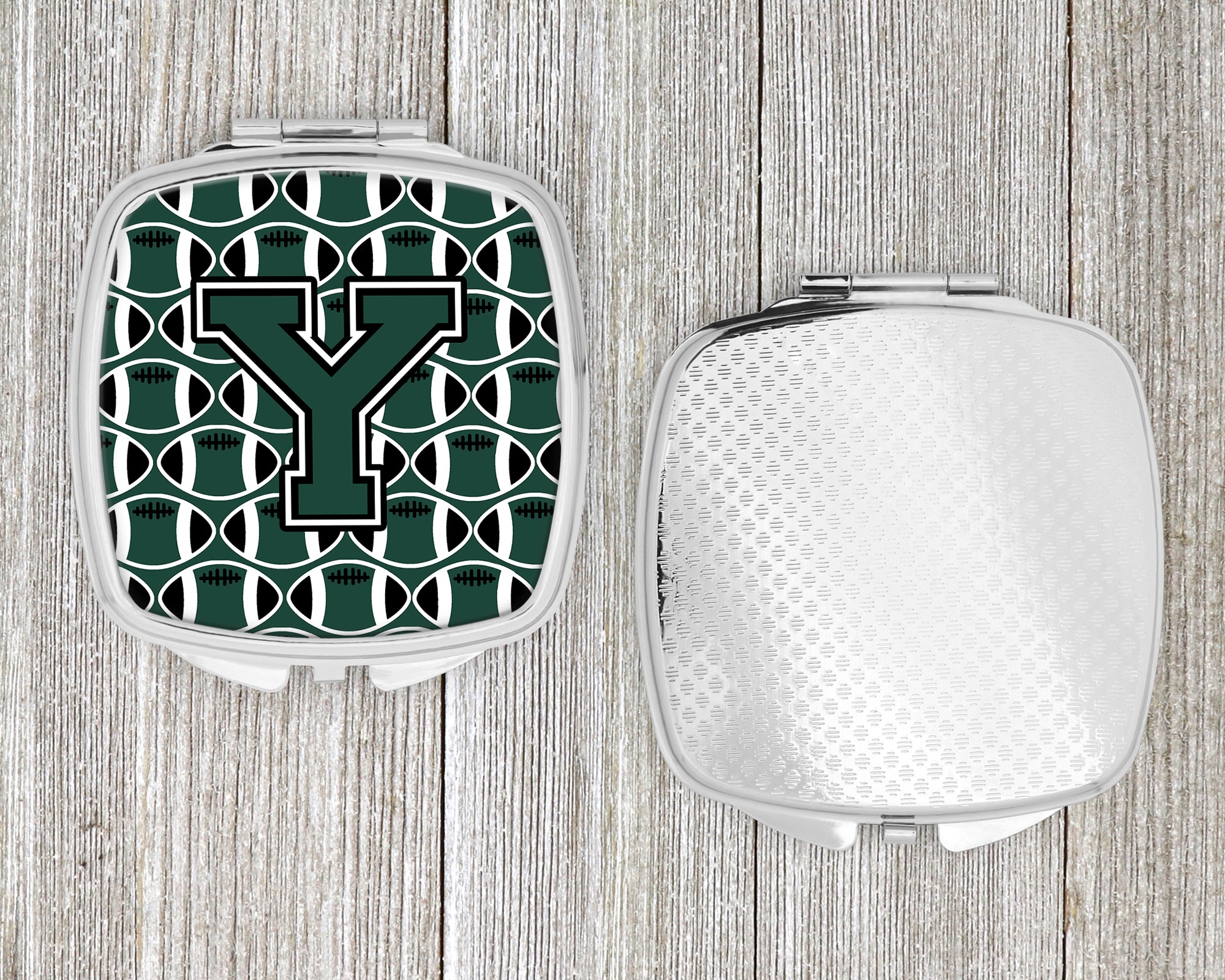 Letter Y Football Green and White Compact Mirror CJ1071-YSCM