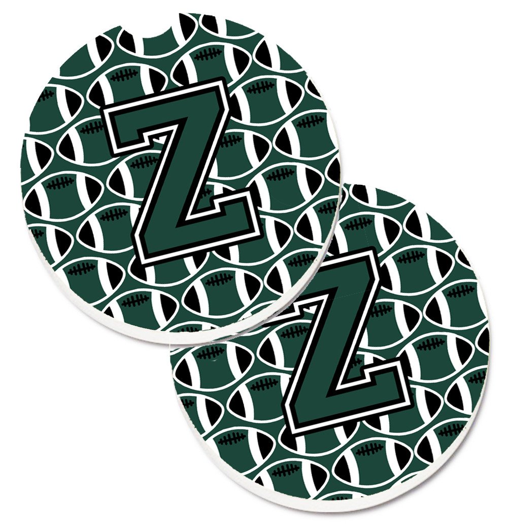 Letter Z Football Green and White Set of 2 Cup Holder Car Coasters CJ1071-ZCARC by Caroline&#39;s Treasures