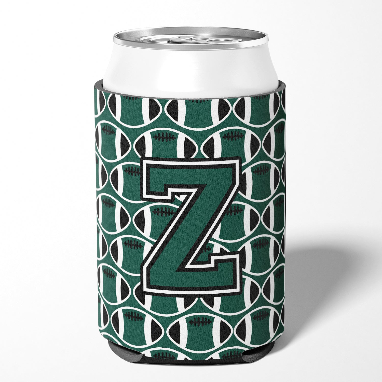 Letter Z Football Green and White Can or Bottle Hugger CJ1071-ZCC