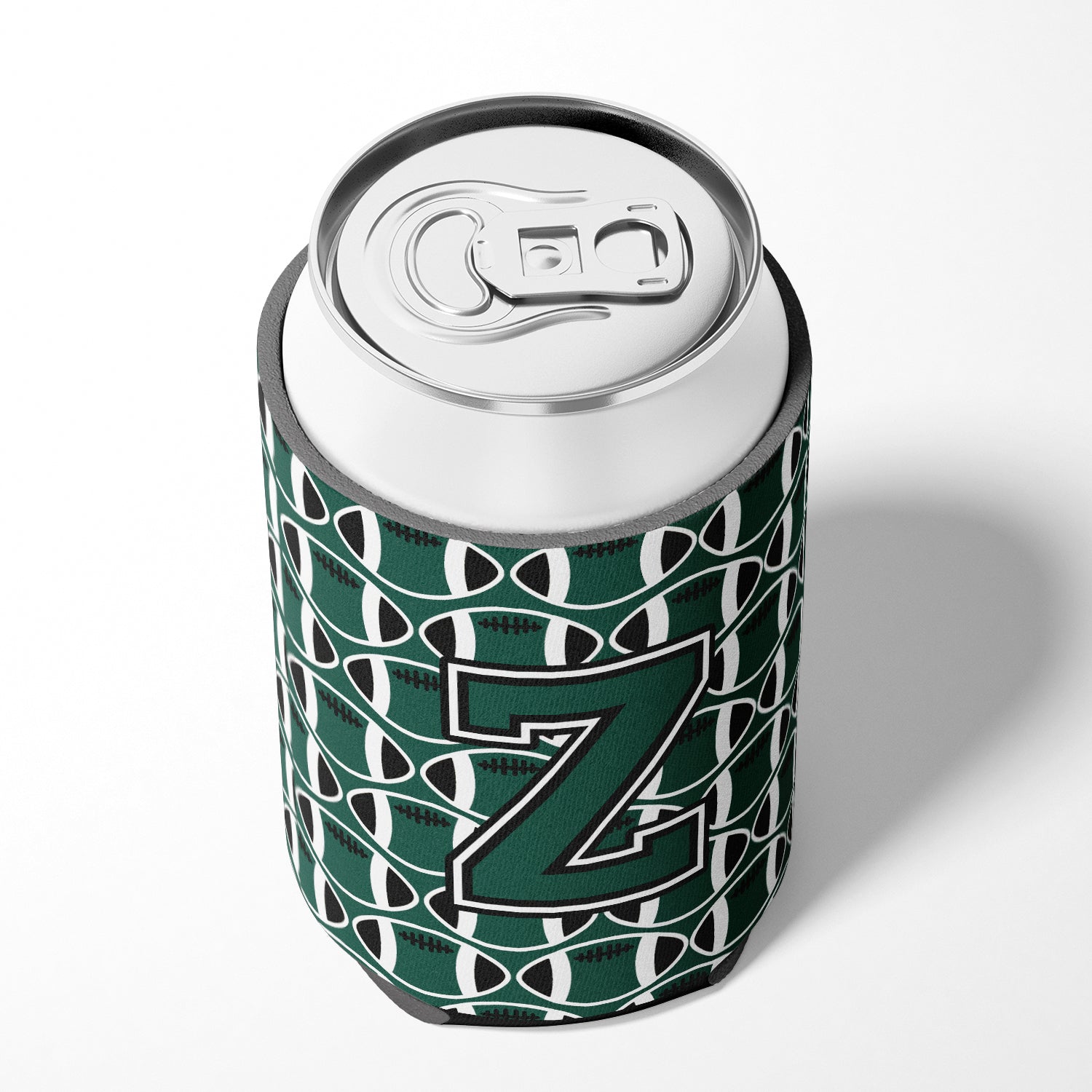 Letter Z Football Green and White Can or Bottle Hugger CJ1071-ZCC.