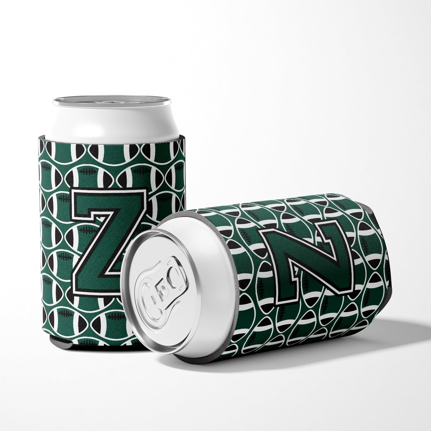 Letter Z Football Green and White Can or Bottle Hugger CJ1071-ZCC.
