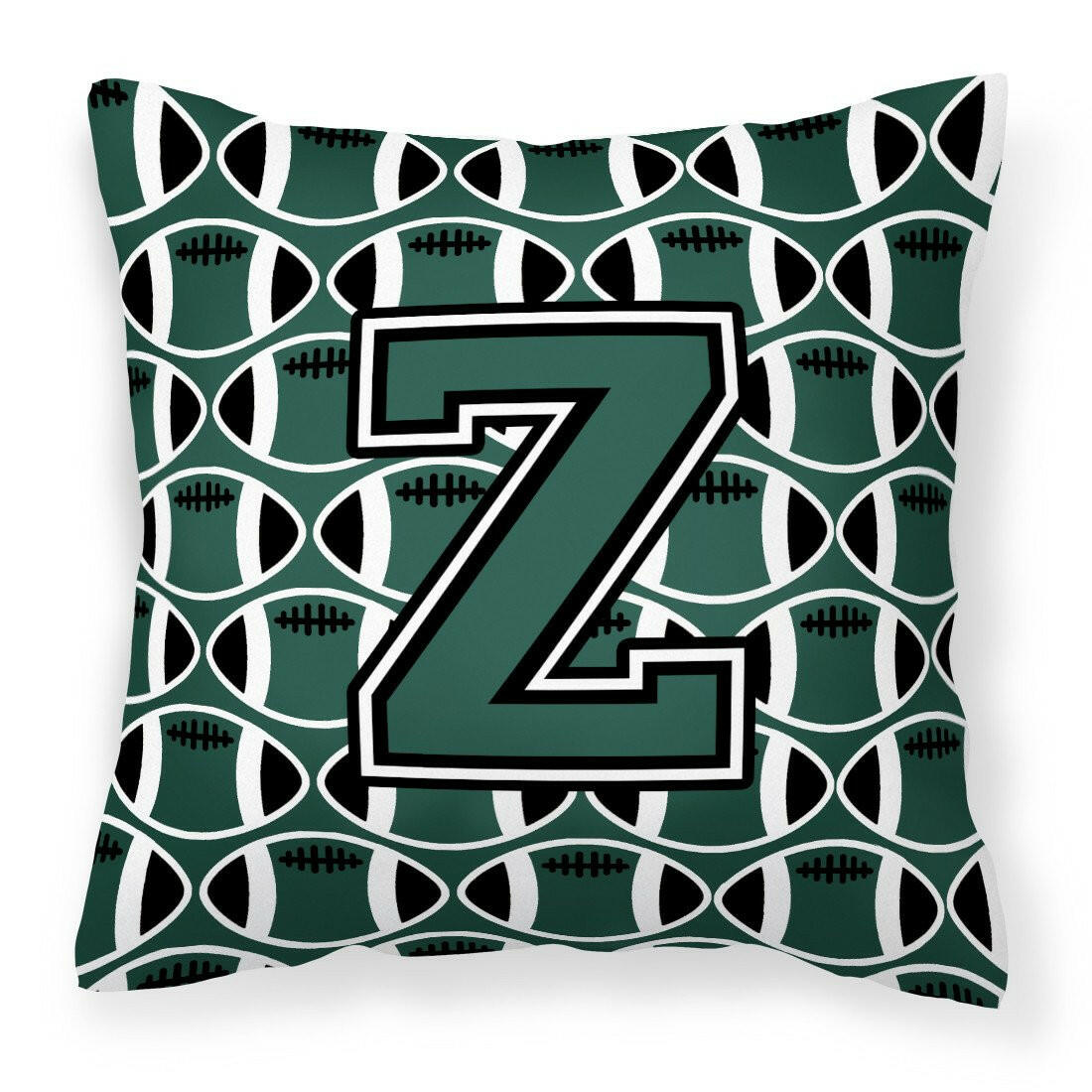 Letter Z Football Green and White Fabric Decorative Pillow CJ1071-ZPW1414 by Caroline&#39;s Treasures