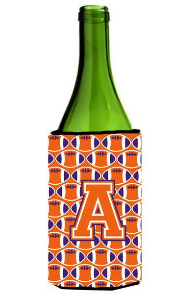 Letter A Football Orange, White and Regalia Wine Bottle Beverage Insulator Hugger CJ1072-ALITERK by Caroline&#39;s Treasures