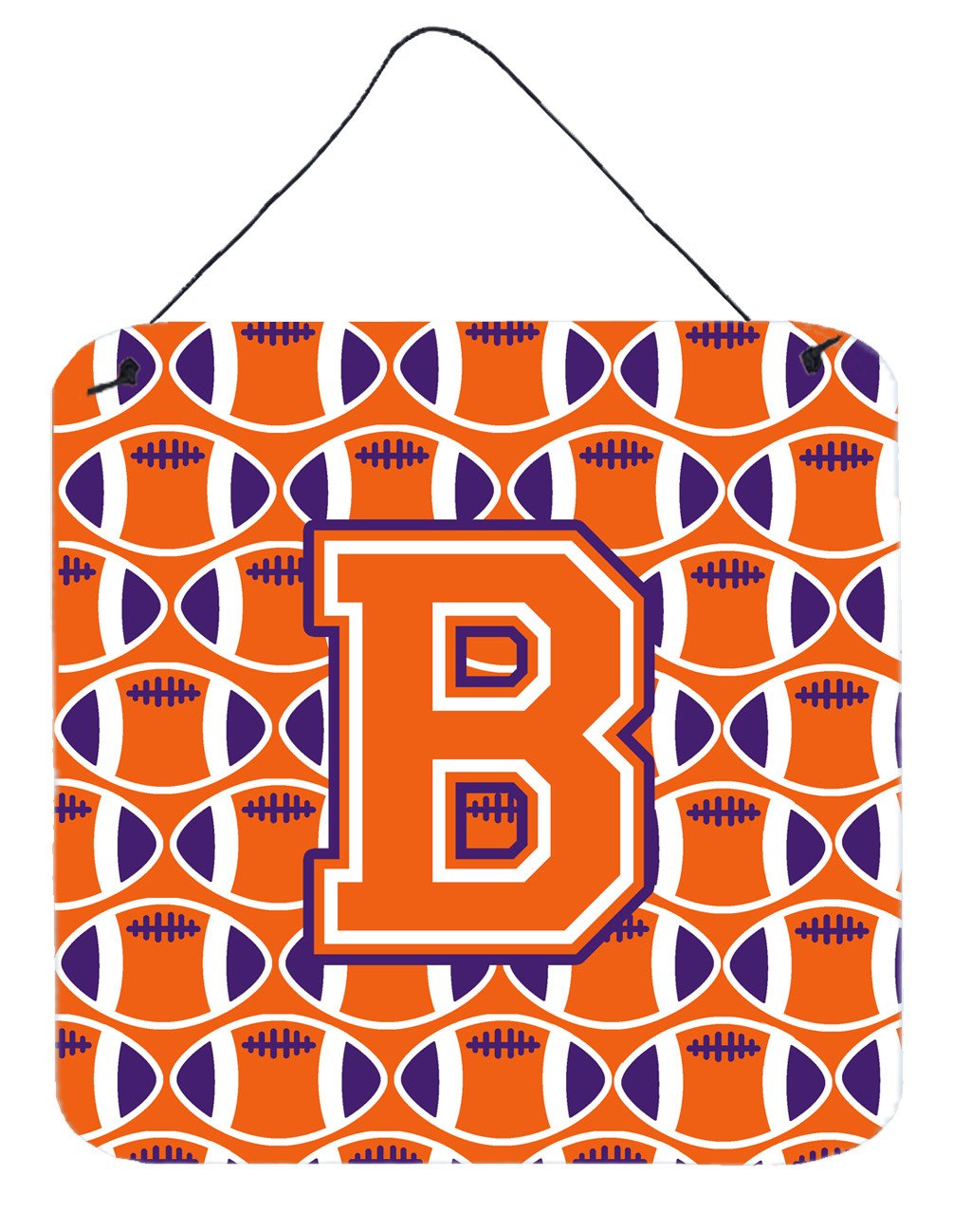 Letter B Football Orange, White and Regalia Wall or Door Hanging Prints CJ1072-BDS66 by Caroline&#39;s Treasures
