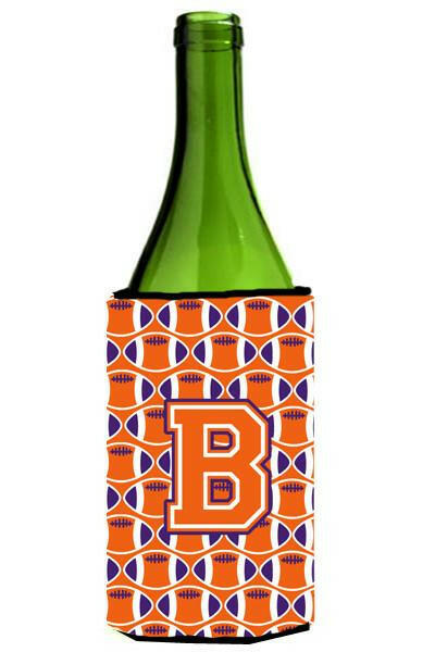 Letter B Football Orange, White and Regalia Wine Bottle Beverage Insulator Hugger CJ1072-BLITERK by Caroline&#39;s Treasures