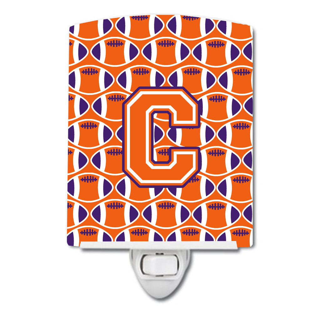 Letter C Football Orange, White and Regalia Ceramic Night Light CJ1072-CCNL - the-store.com
