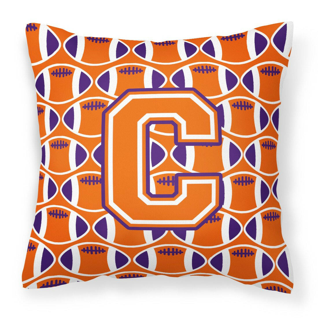 Letter C Football Orange, White and Regalia Fabric Decorative Pillow CJ1072-CPW1414 by Caroline&#39;s Treasures