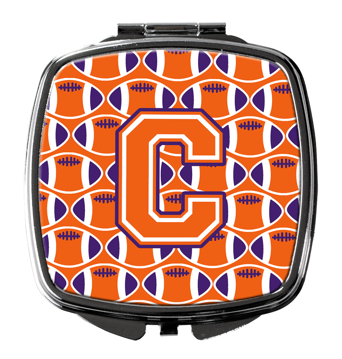 Letter C Football Orange, White and Regalia Compact Mirror CJ1072-CSCM
