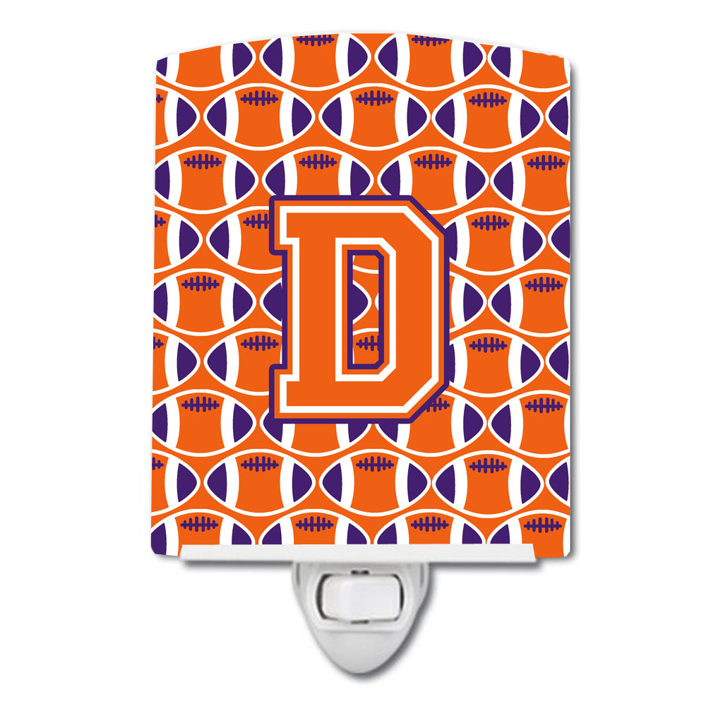 Letter D Football Orange, White and Regalia Ceramic Night Light CJ1072-DCNL - the-store.com