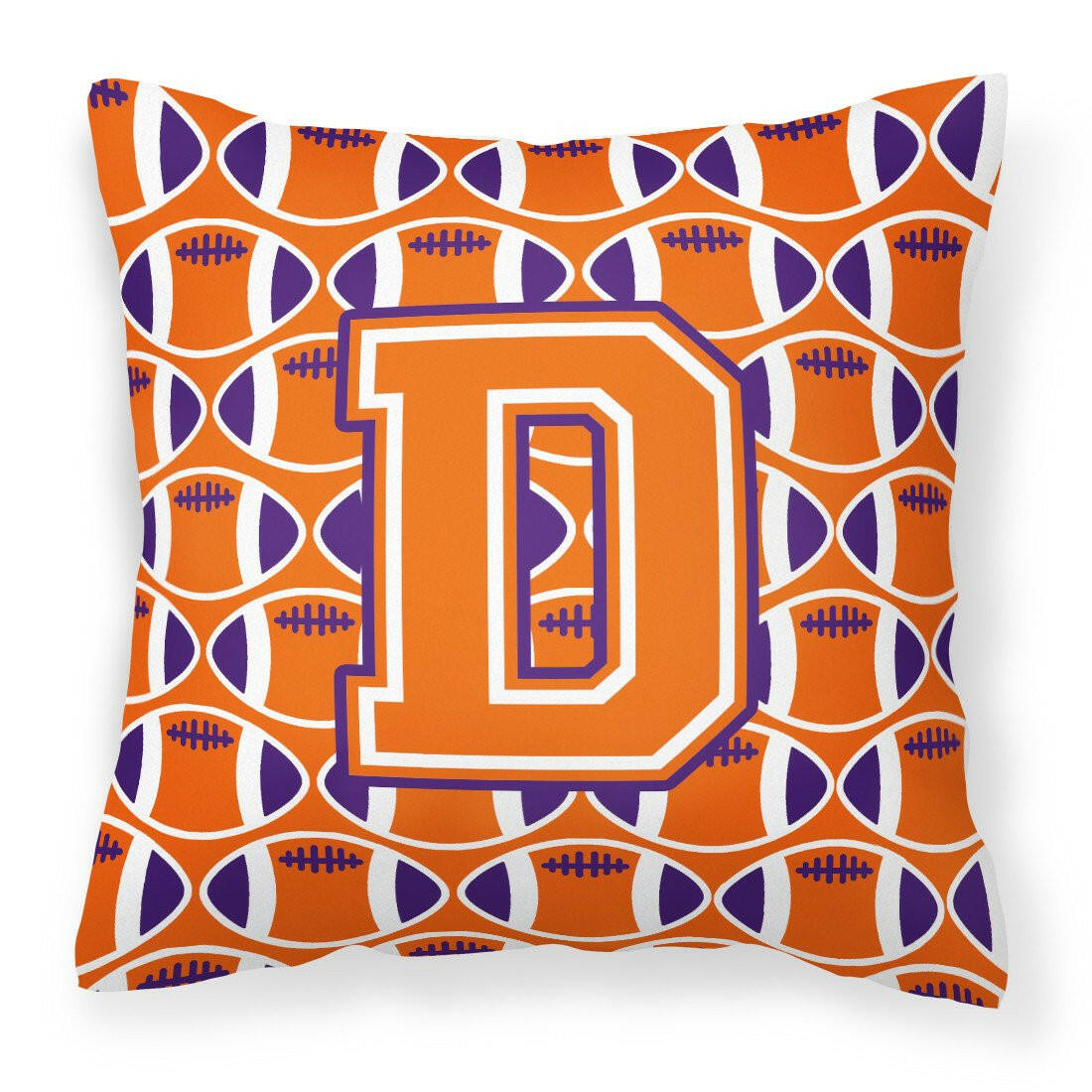 Letter D Football Orange, White and Regalia Fabric Decorative Pillow CJ1072-DPW1414 by Caroline&#39;s Treasures