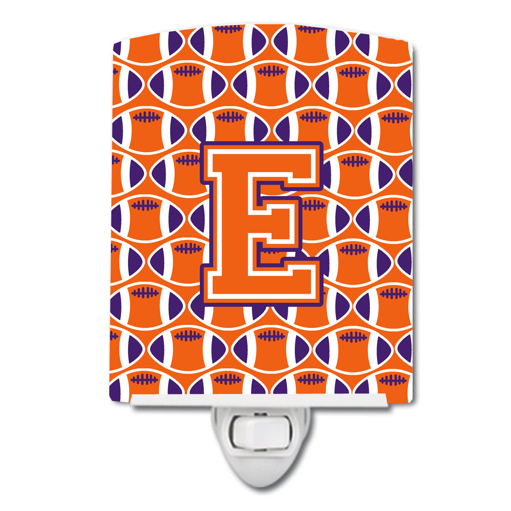 Letter E Football Orange, White and Regalia Ceramic Night Light CJ1072-ECNL - the-store.com