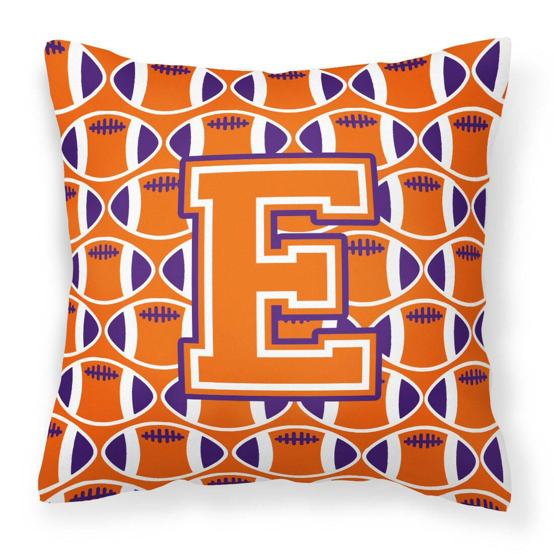 Letter E Football Orange, White and Regalia Fabric Decorative Pillow CJ1072-EPW1414 by Caroline&#39;s Treasures