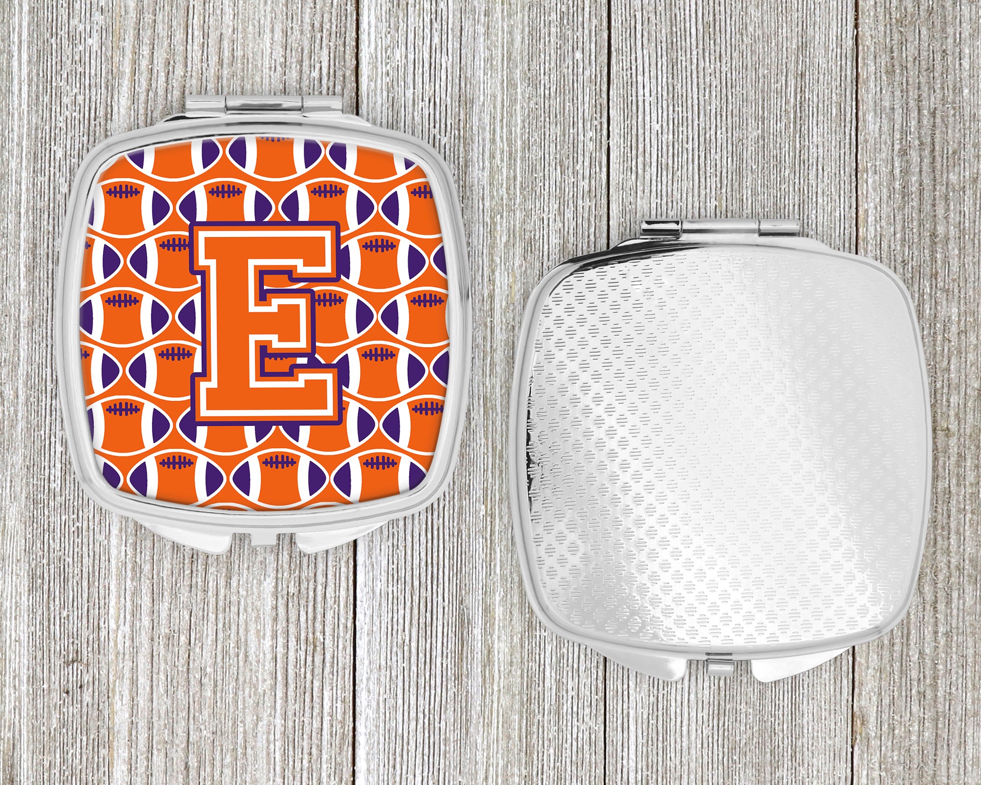 Lettre E Football Orange, Blanc et Regalia Compact Miroir CJ1072-ESCM