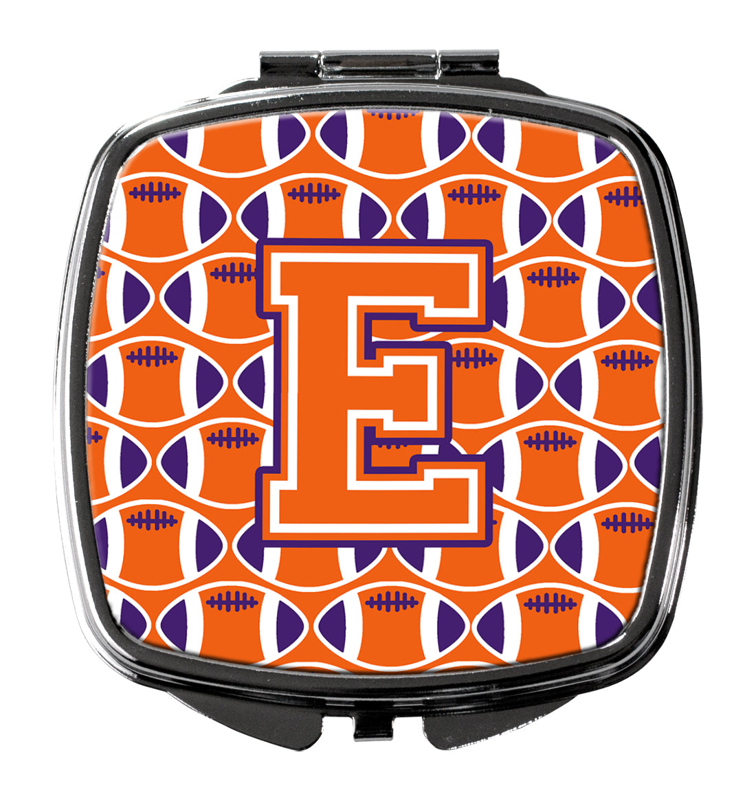 Letter E Football Orange, White and Regalia Compact Mirror CJ1072-ESCM