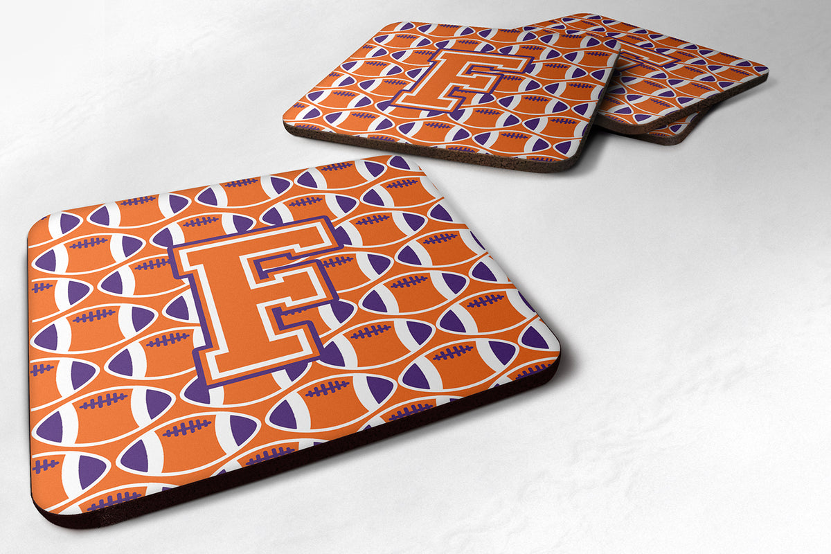 Letter F Football Orange, White and Regalia Foam Coaster Set of 4 CJ1072-FFC - the-store.com