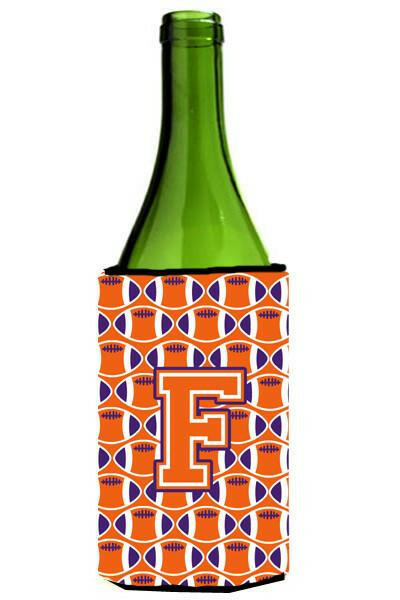 Letter F Football Orange, White and Regalia Wine Bottle Beverage Insulator Hugger CJ1072-FLITERK by Caroline&#39;s Treasures
