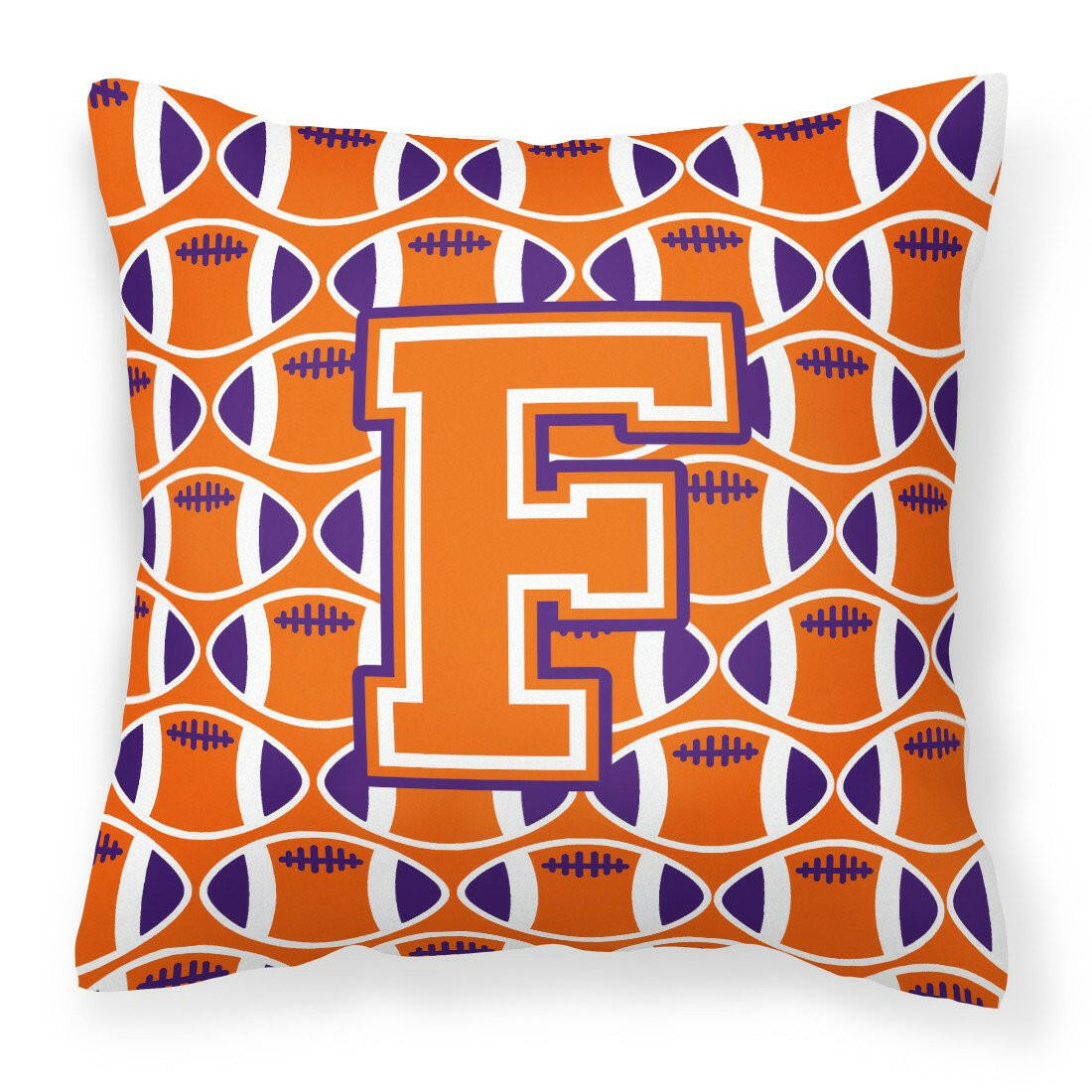 Letter F Football Orange, White and Regalia Fabric Decorative Pillow CJ1072-FPW1414 by Caroline&#39;s Treasures