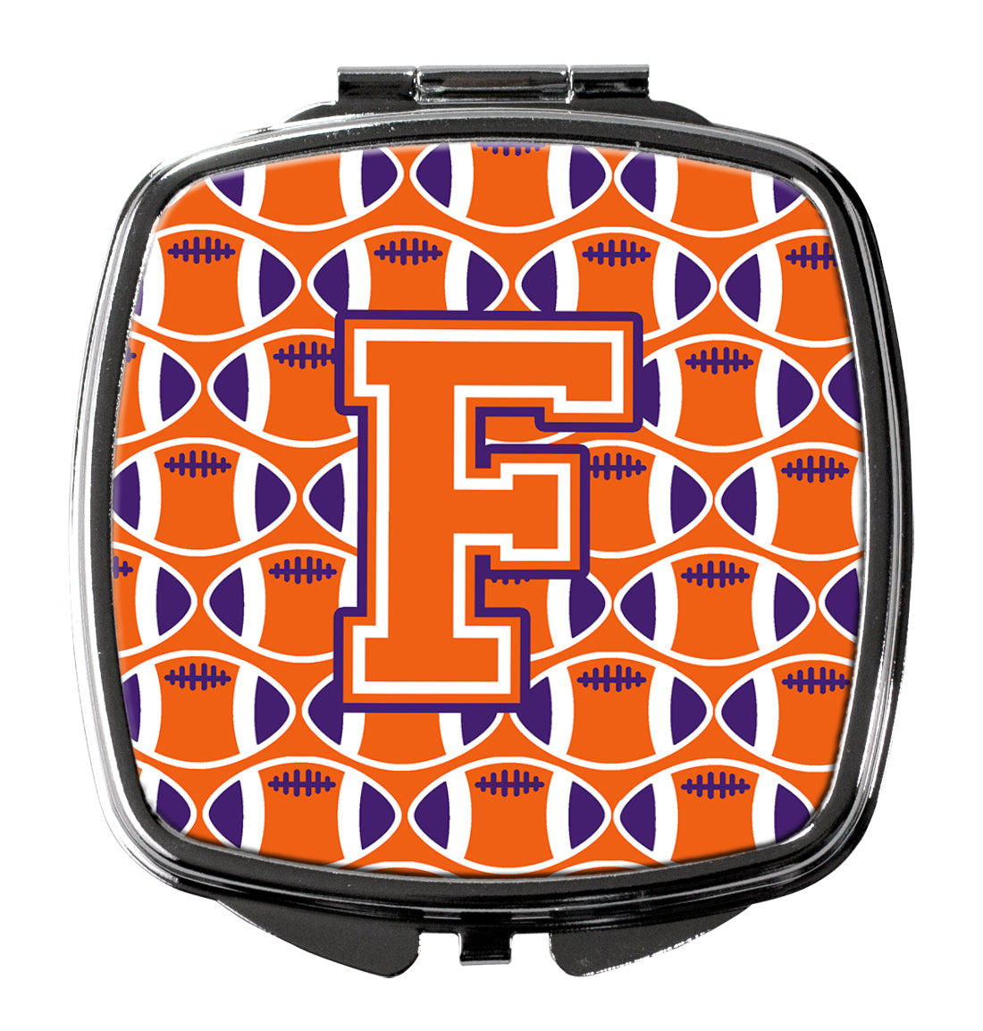Letter F Football Orange, White and Regalia Compact Mirror CJ1072-FSCM