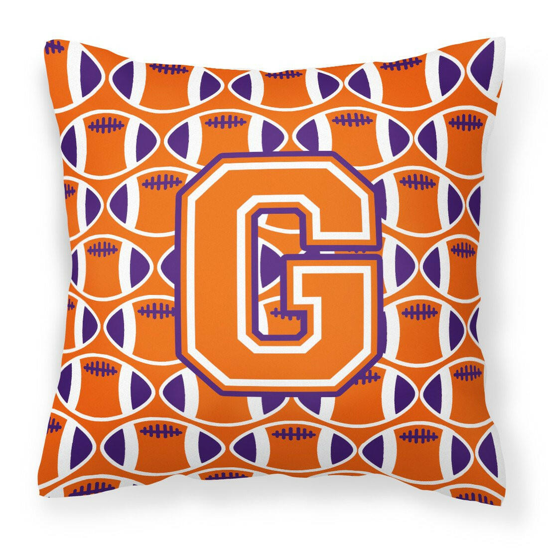Letter G Football Orange, White and Regalia Fabric Decorative Pillow CJ1072-GPW1414 by Caroline&#39;s Treasures