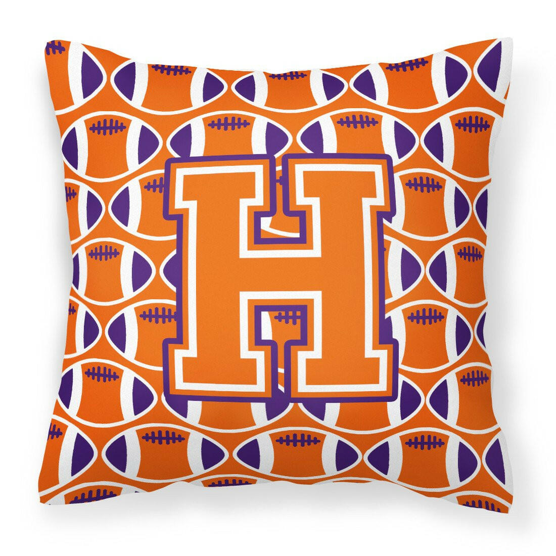 Letter H Football Orange, White and Regalia Fabric Decorative Pillow CJ1072-HPW1414 by Caroline&#39;s Treasures
