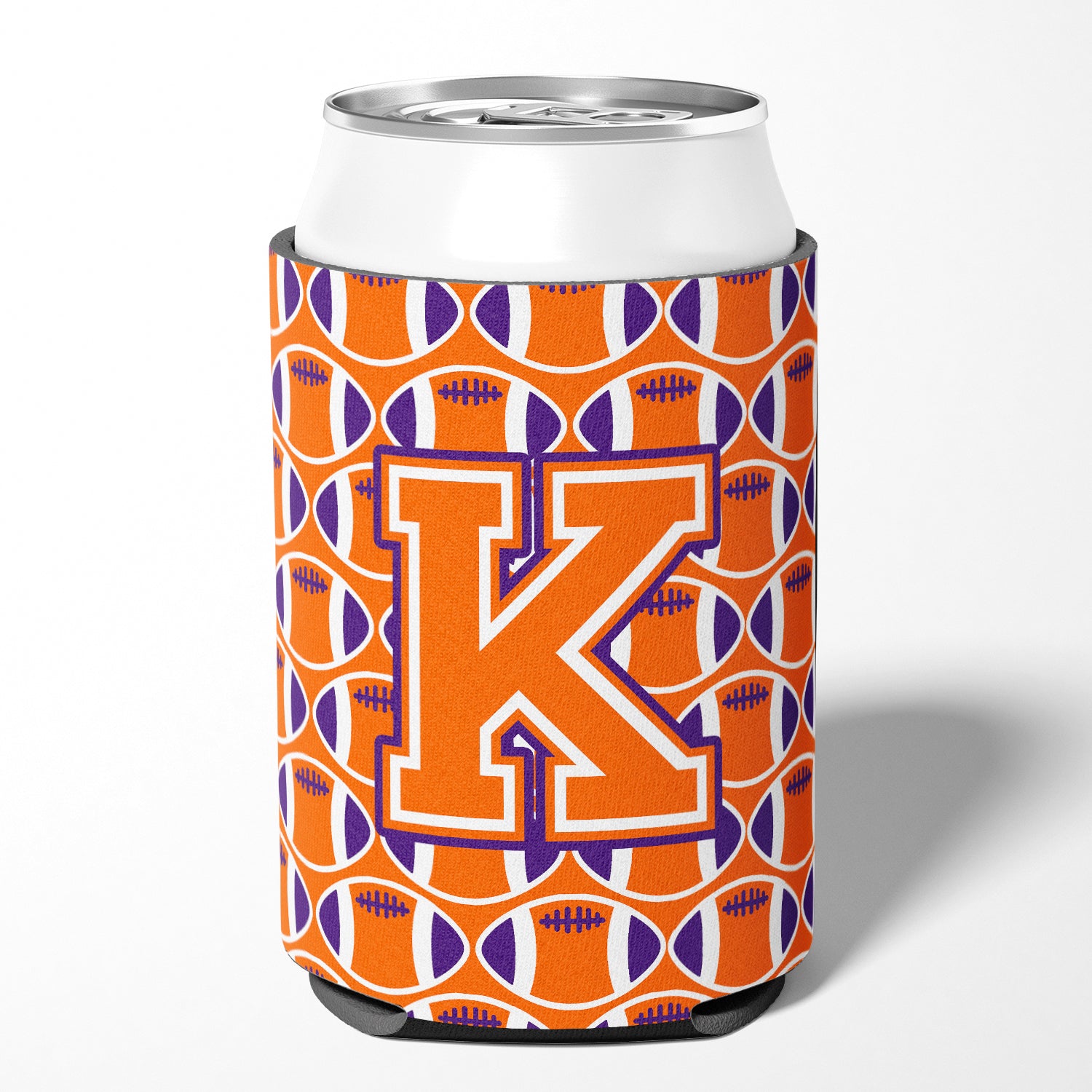 Letter K Football Orange, White and Regalia Can or Bottle Hugger CJ1072-KCC.