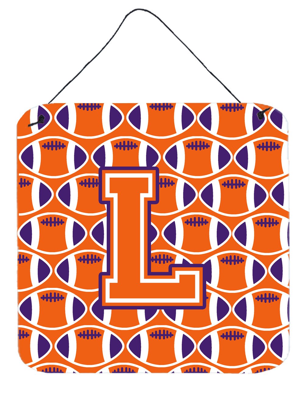 Letter L Football Orange, White and Regalia Wall or Door Hanging Prints CJ1072-LDS66 by Caroline&#39;s Treasures