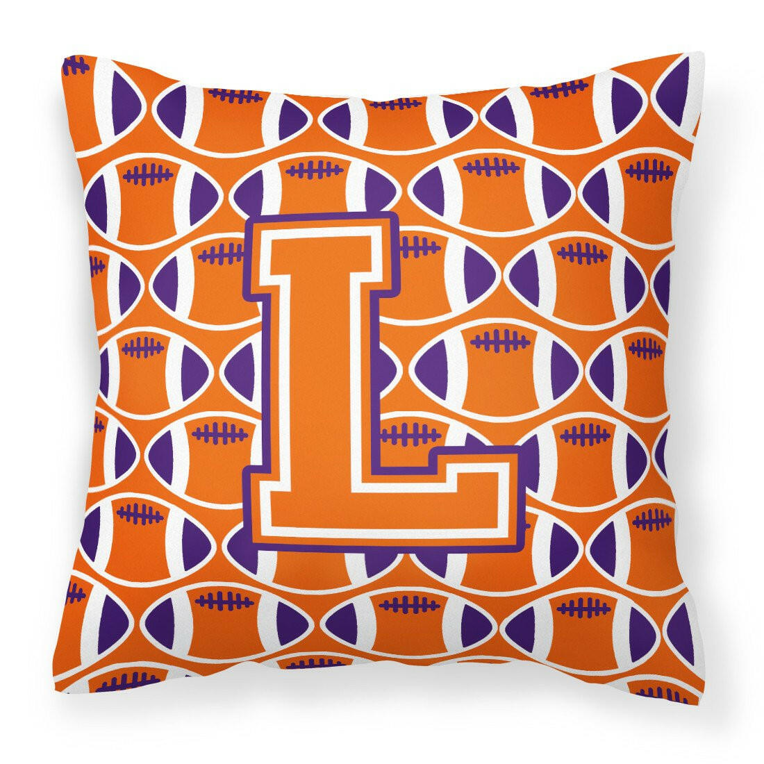 Letter L Football Orange, White and Regalia Fabric Decorative Pillow CJ1072-LPW1414 by Caroline&#39;s Treasures