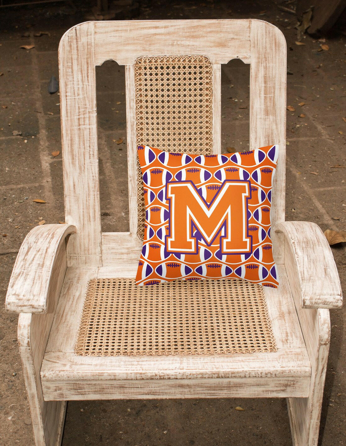 Letter M Football Orange, White and Regalia Fabric Decorative Pillow CJ1072-MPW1414 by Caroline's Treasures