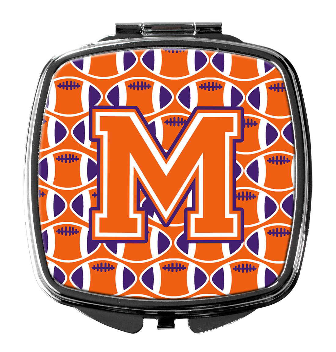Letter M Football Orange, White and Regalia Compact Mirror CJ1072-MSCM