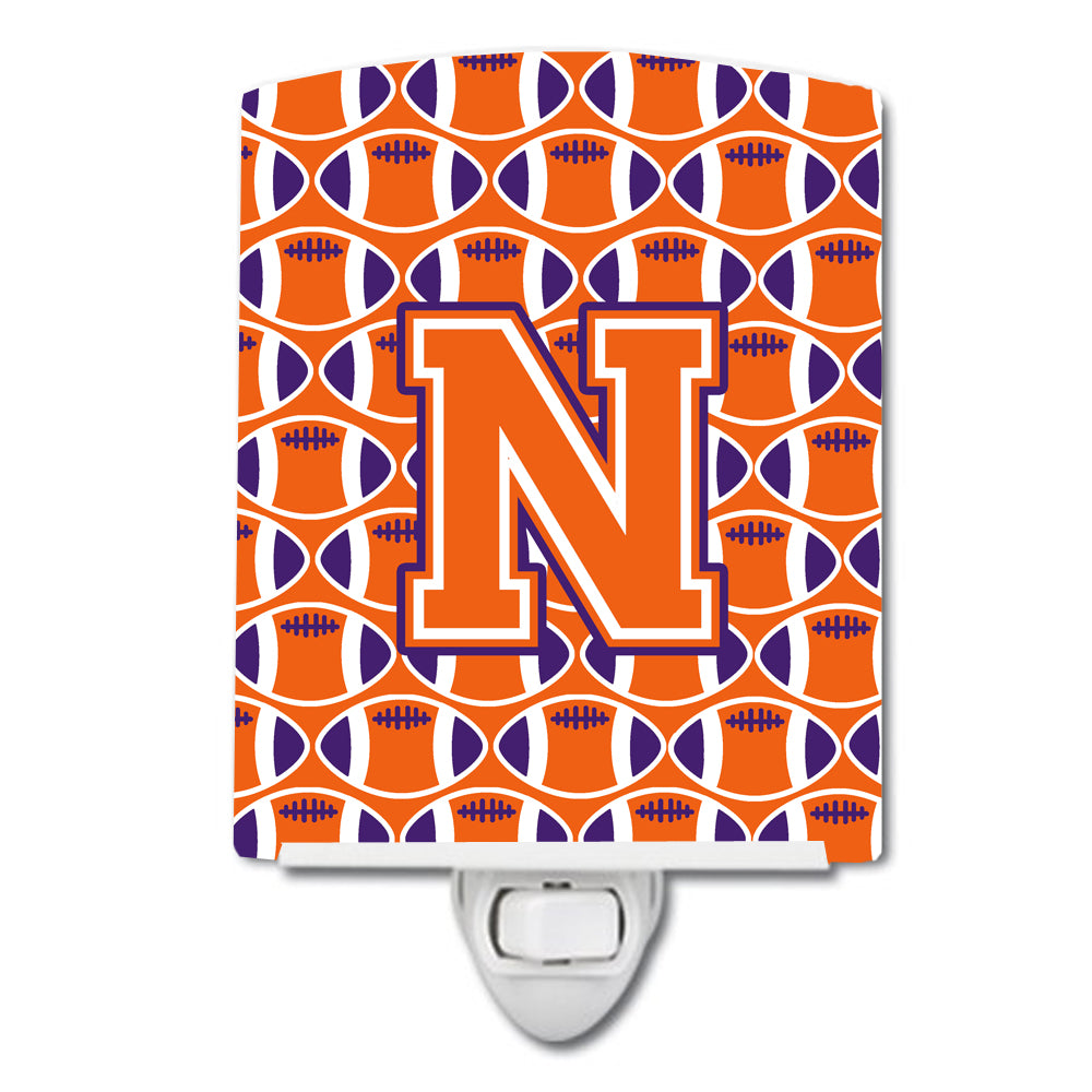 Letter N Football Orange, White and Regalia Ceramic Night Light CJ1072-NCNL - the-store.com