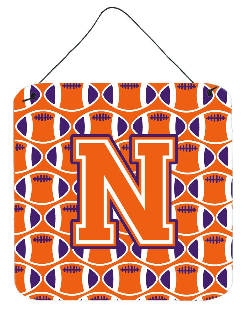 Letter N Football Orange, White and Regalia Wall or Door Hanging Prints CJ1072-NDS66 by Caroline&#39;s Treasures