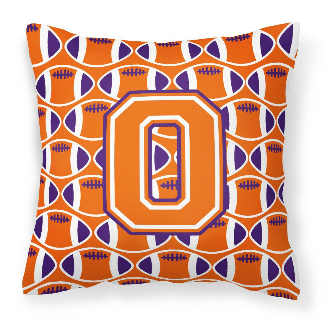 Letter O Football Orange, White and Regalia Fabric Decorative Pillow CJ1072-OPW1414 by Caroline&#39;s Treasures