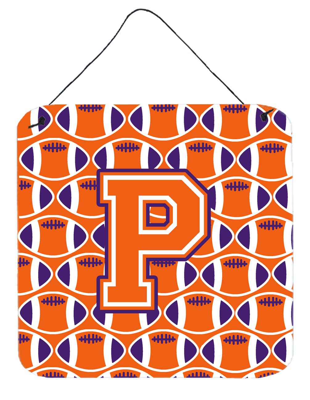 Letter P Football Orange, White and Regalia Wall or Door Hanging Prints CJ1072-PDS66 by Caroline&#39;s Treasures