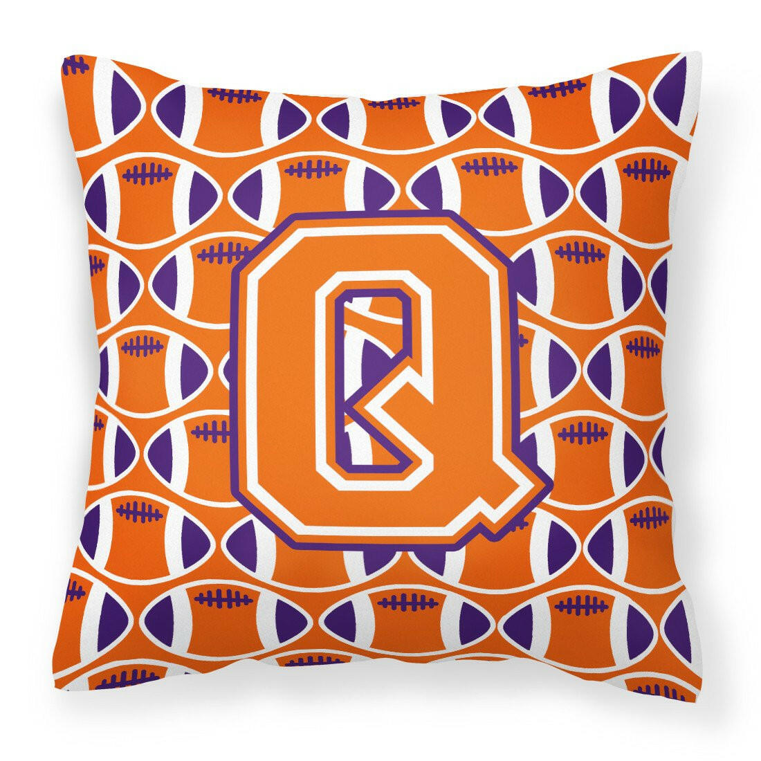 Letter Q Football Orange, White and Regalia Fabric Decorative Pillow CJ1072-QPW1414 by Caroline&#39;s Treasures