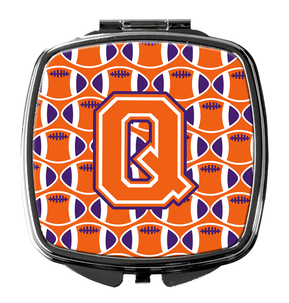 Letter Q Football Orange, White and Regalia Compact Mirror CJ1072-QSCM  the-store.com.
