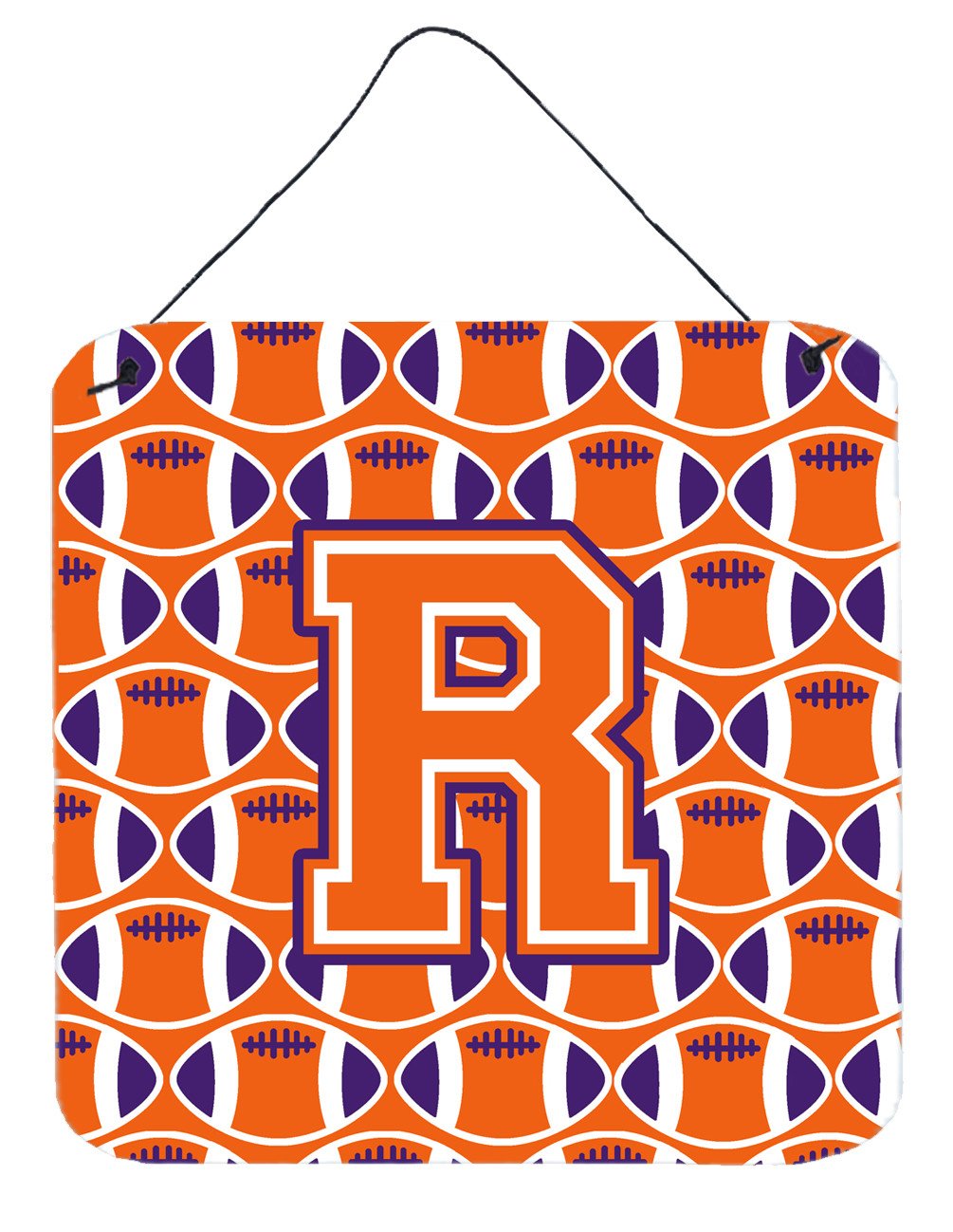 Letter R Football Orange, White and Regalia Wall or Door Hanging Prints CJ1072-RDS66 by Caroline&#39;s Treasures