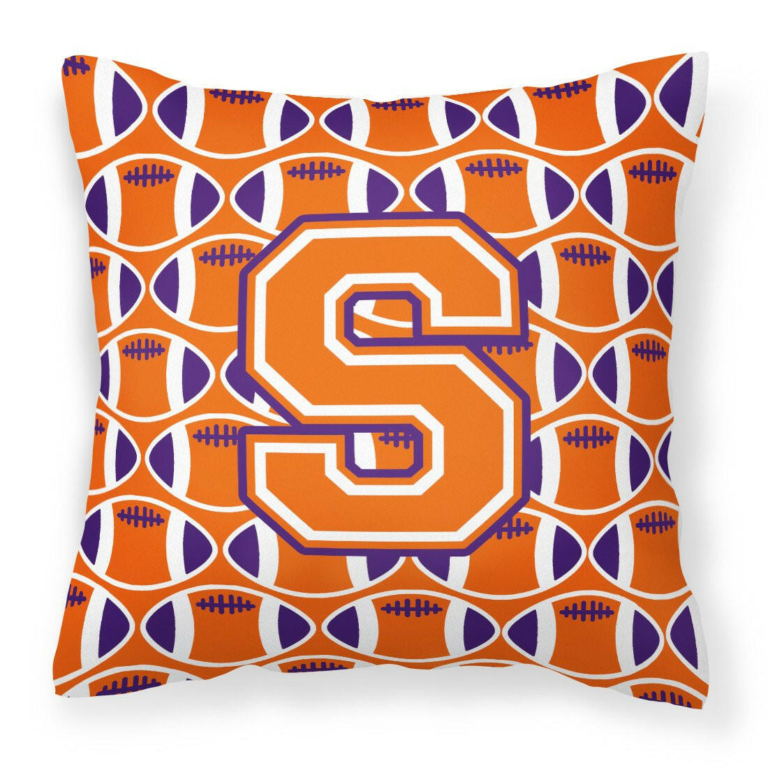 Letter S Football Orange, White and Regalia Fabric Decorative Pillow CJ1072-SPW1414 by Caroline&#39;s Treasures