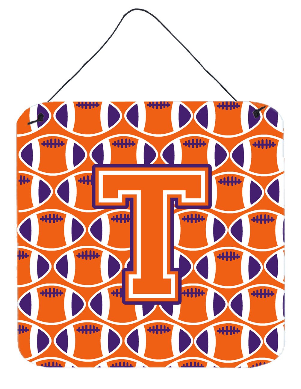 Letter T Football Orange, White and Regalia Wall or Door Hanging Prints CJ1072-TDS66 by Caroline&#39;s Treasures