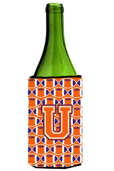 Letter U Football Orange, White and Regalia Wine Bottle Beverage Insulator Hugger CJ1072-ULITERK by Caroline&#39;s Treasures