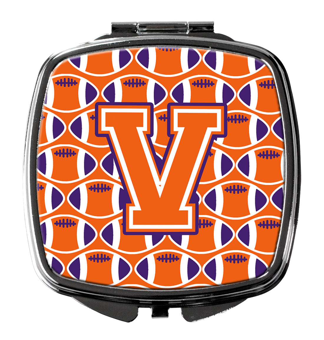 Letter V Football Orange, White and Regalia Compact Mirror CJ1072-VSCM