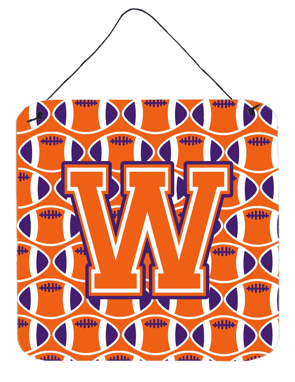 Letter W Football Orange, White and Regalia Wall or Door Hanging Prints CJ1072-WDS66 by Caroline&#39;s Treasures
