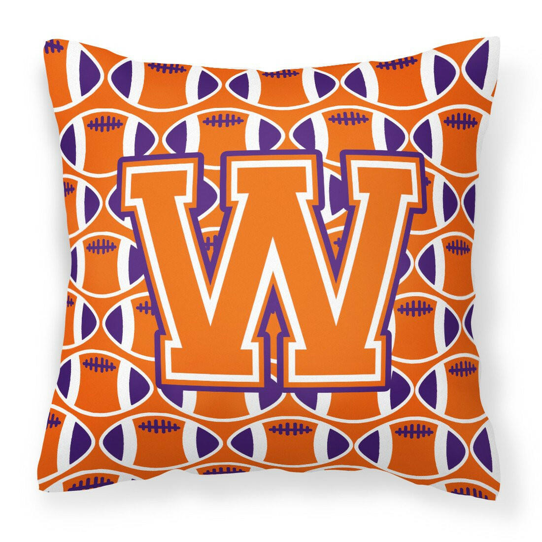 Letter W Football Orange, White and Regalia Fabric Decorative Pillow CJ1072-WPW1414 by Caroline&#39;s Treasures